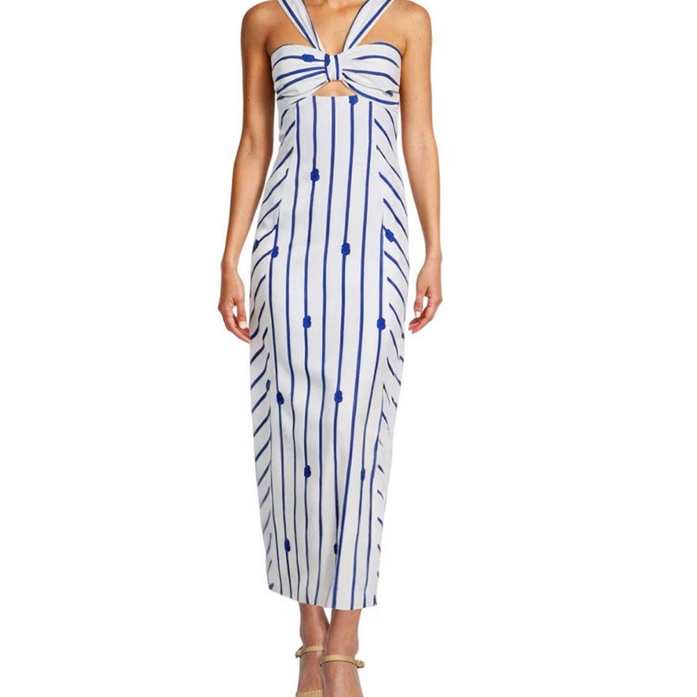 ANTONIO MELANI Nicki Linen Blend Rope Print Halter Sleeveless A-Line Maxi Dress